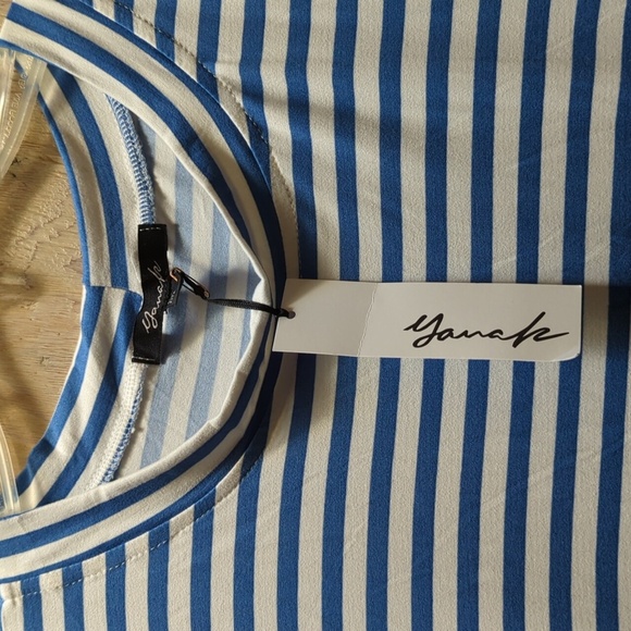 Yana K | Stretchy Comfy Brittany Tunic Top Dress Blue/Ivory Stripe | One Size - Picture 2 of 5